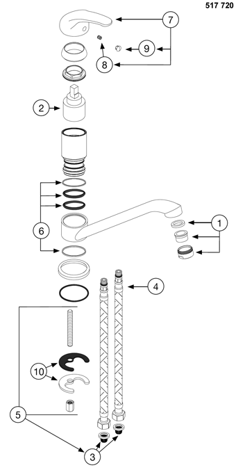 Схема однорычажного смесителя для кухни Blanco DARAS